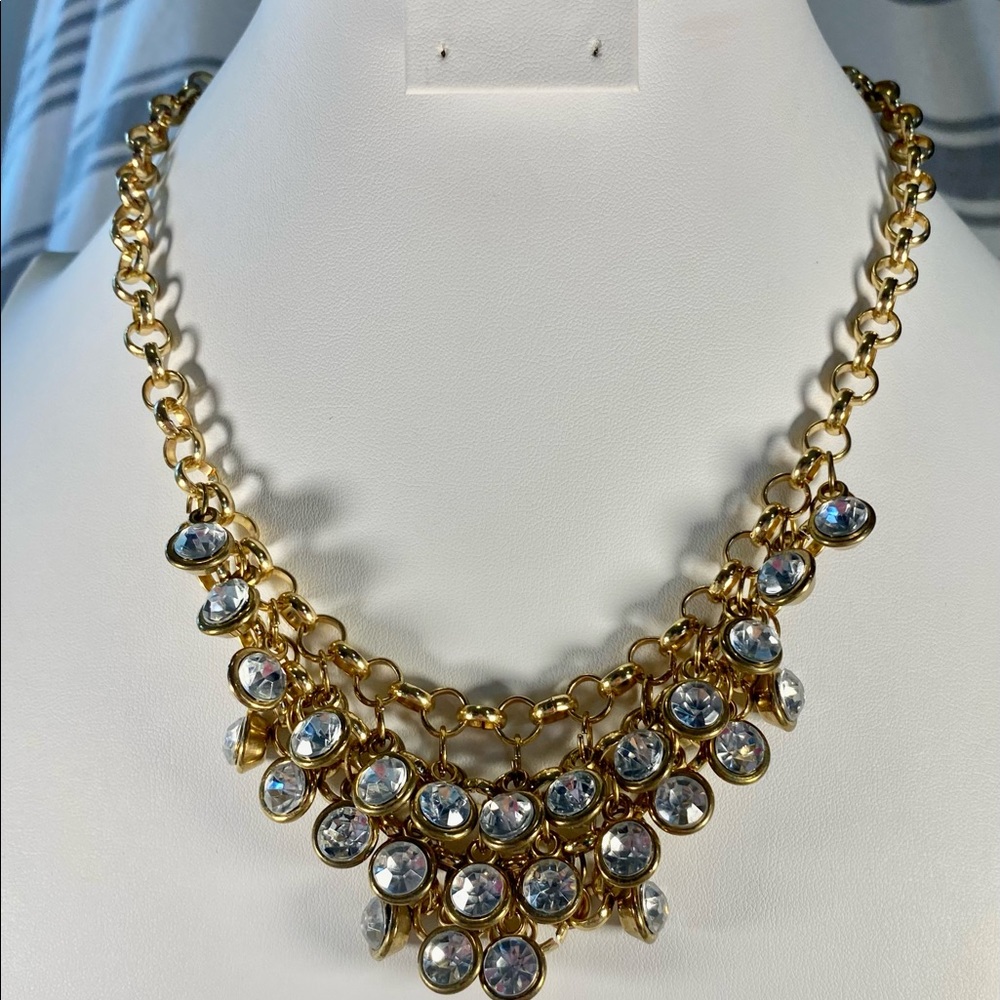 Glamorous Gold Tone Bib Necklace Blingy